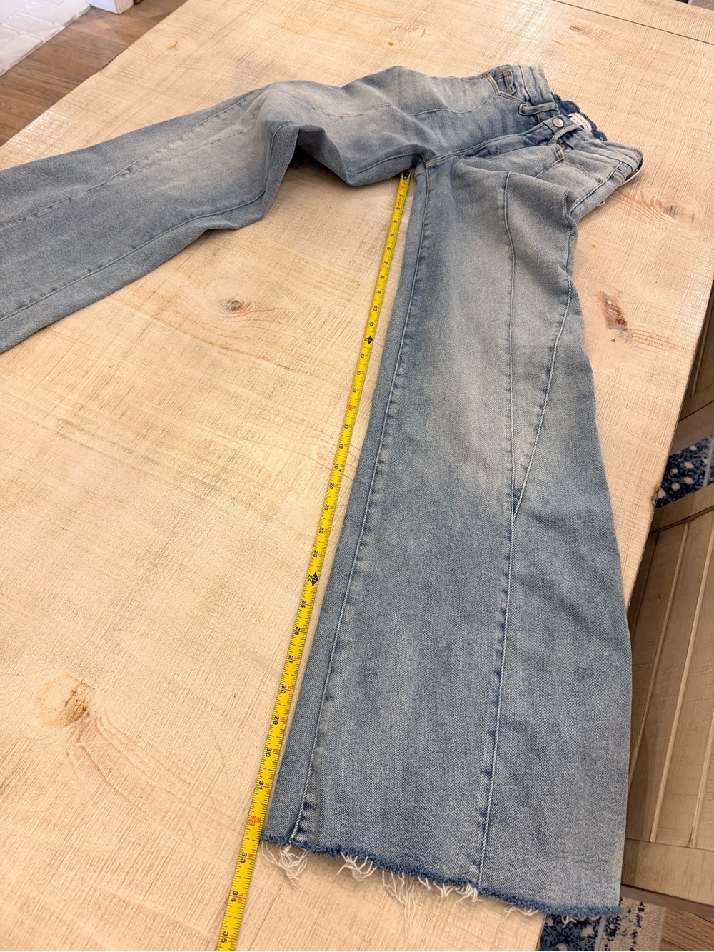 Good American Light Blue Flare Jeans with Raw Hem - Picture 5 of 8